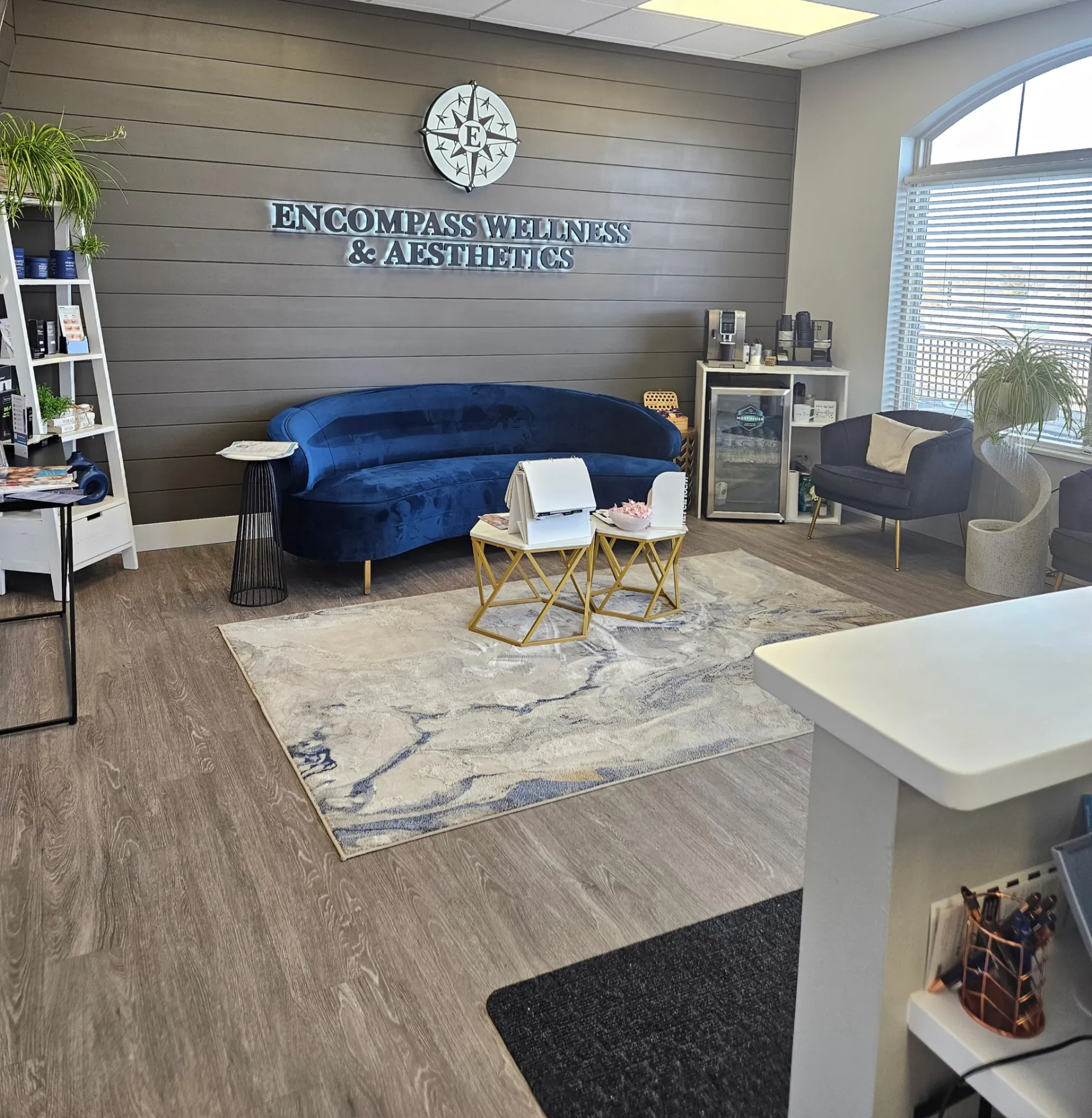 Encompass Wellness Sioux Falls lobby with comfortable seating, products, and a welcoming patient environment